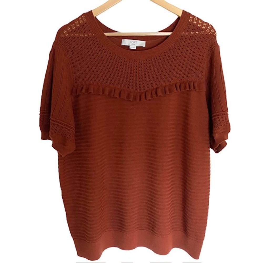 Loft Short Sleeve Ruffle Front Sweater 20/22